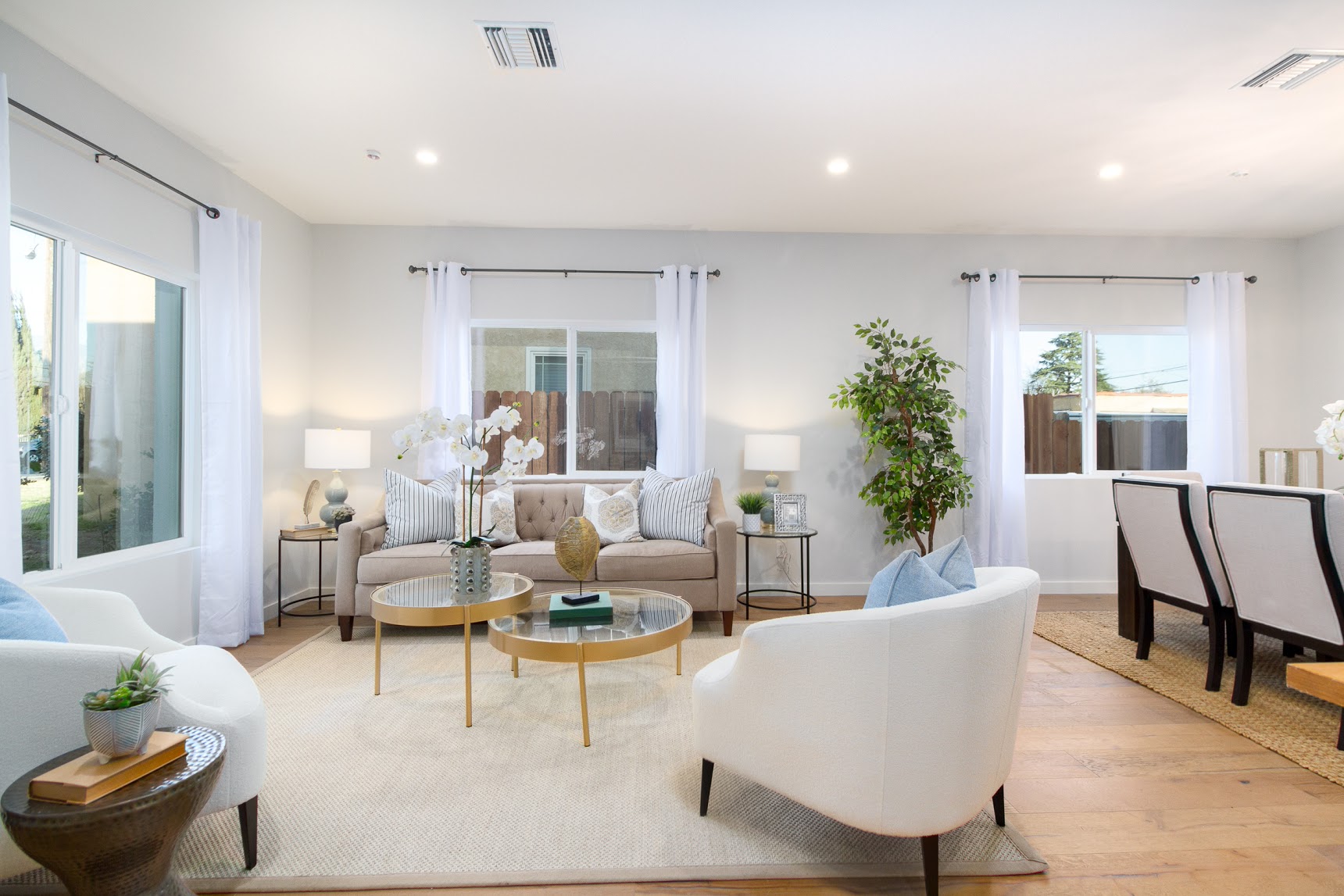 Staged open-plan dining and living area — home staging, Greater Los Angeles