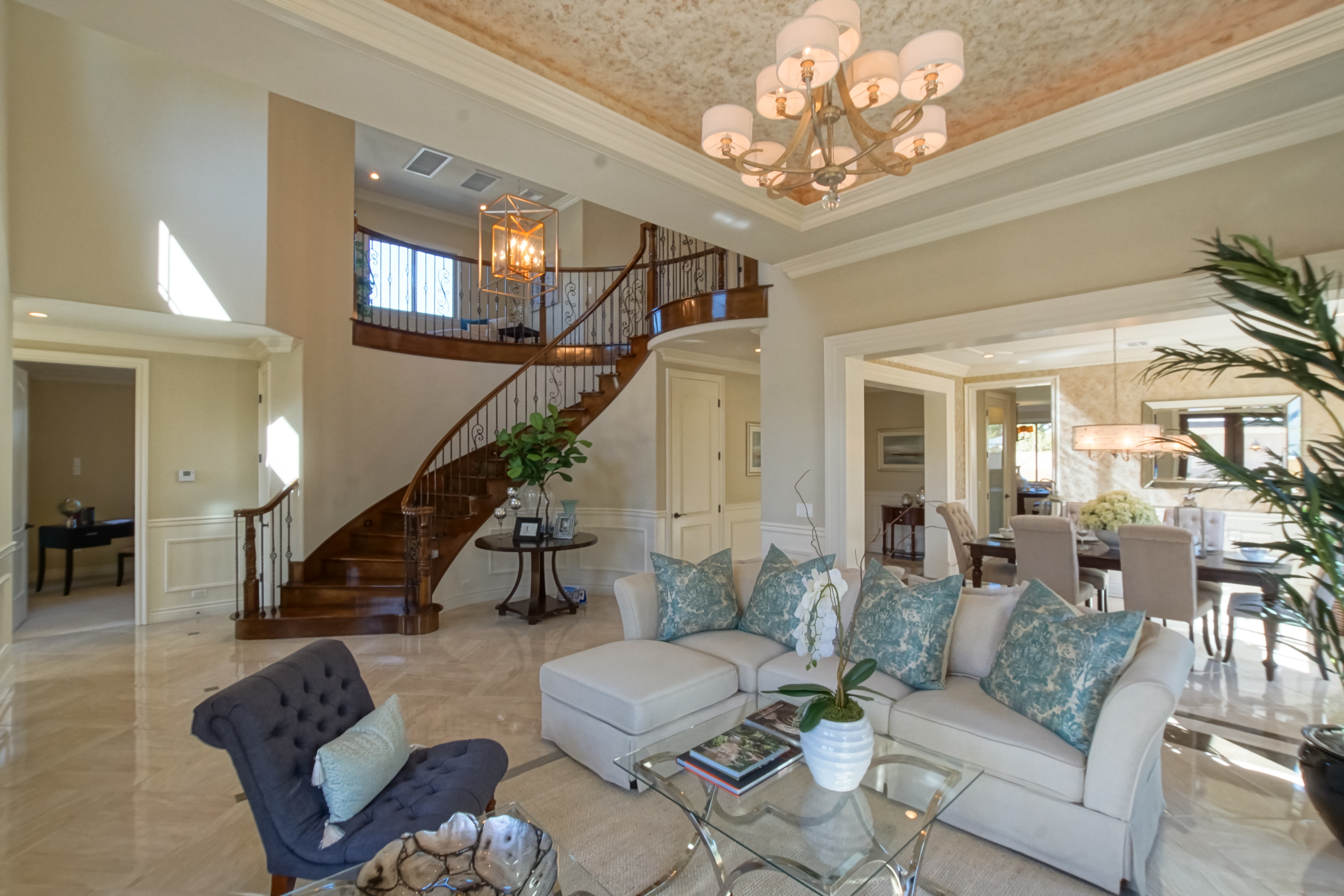 Staged entry foyer and staircase — home staging for vacant property