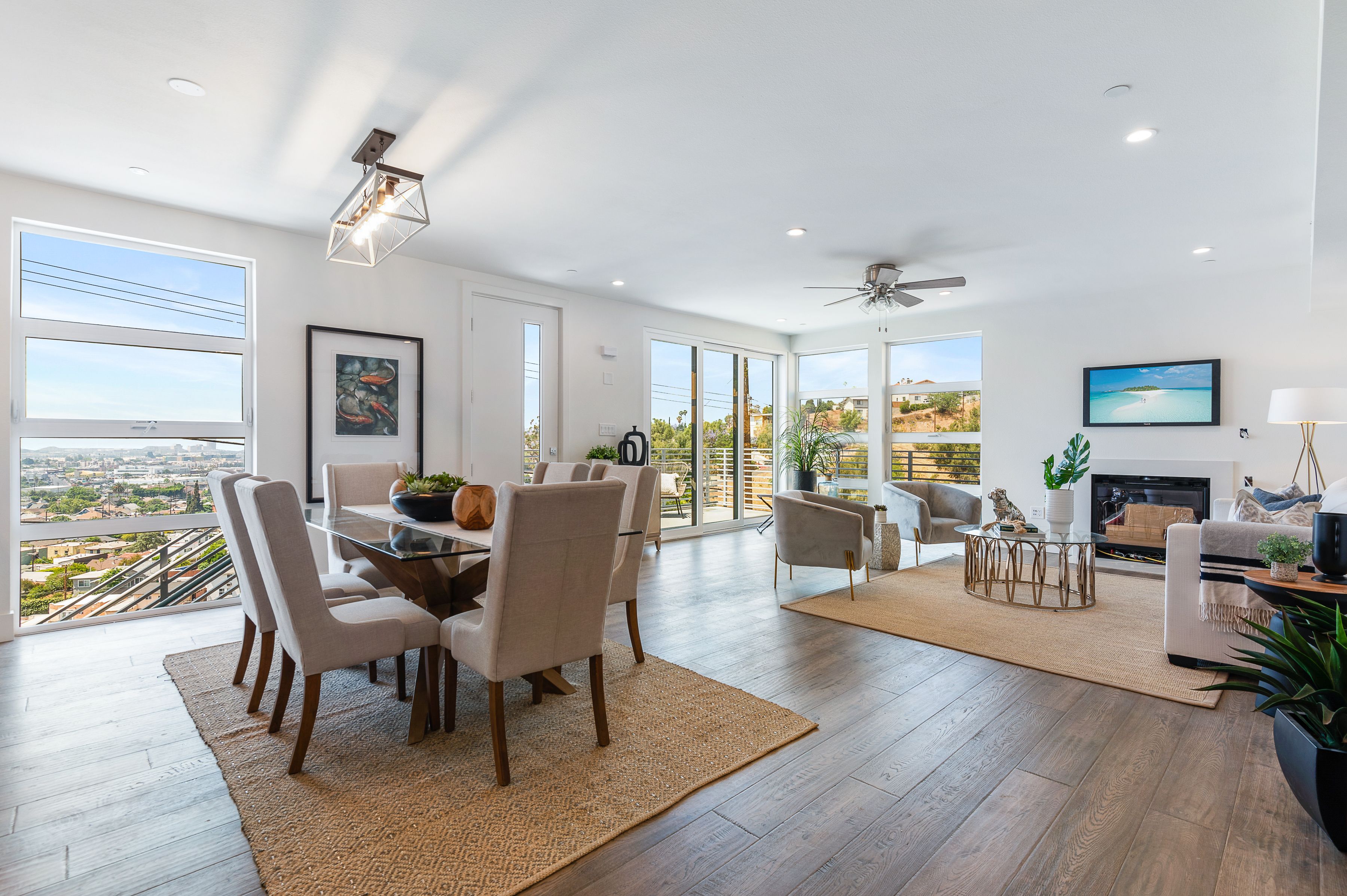 Staged open condo living and dining — home staging, Greater Los Angeles