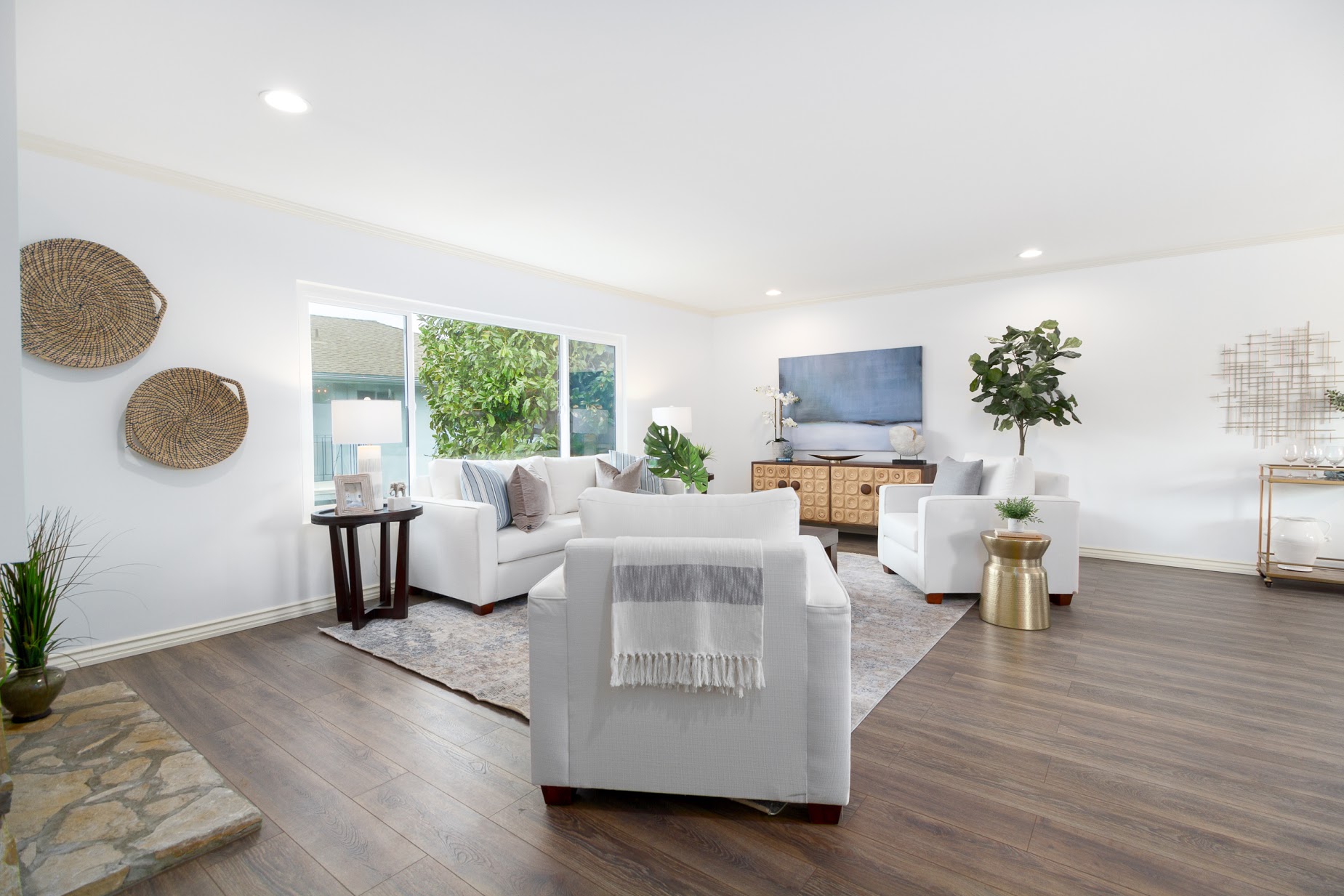 Staged living room with accent chairs — vacant property home staging, Greater Los Angeles