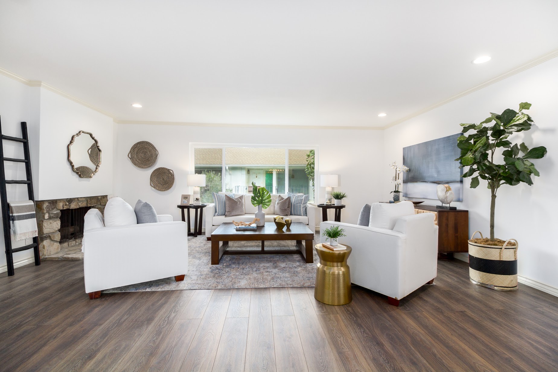 Staged living room with fireplace — vacant home staging, Greater Los Angeles