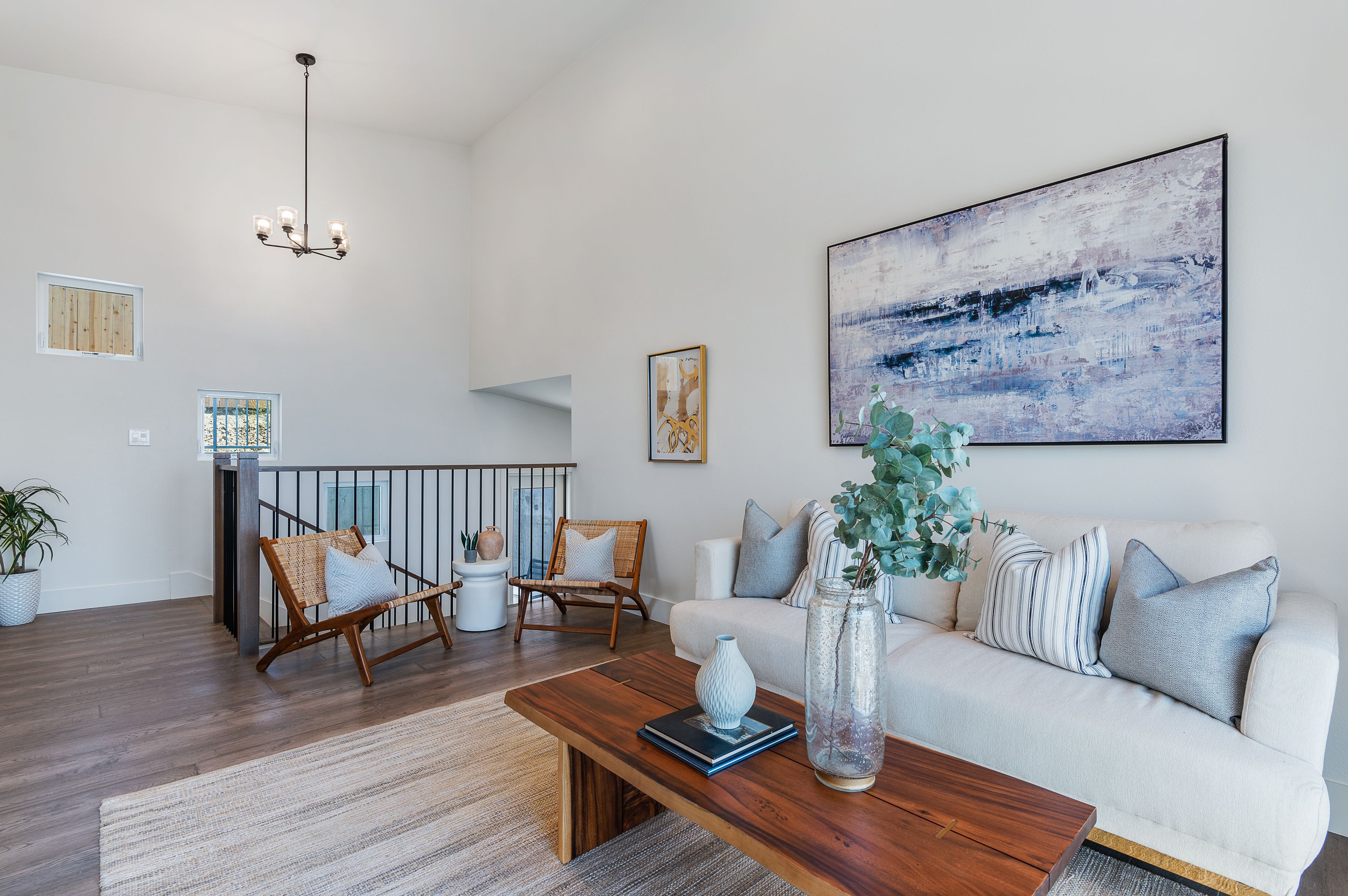 Staged loft living area — home staging for new construction, Greater Los Angeles