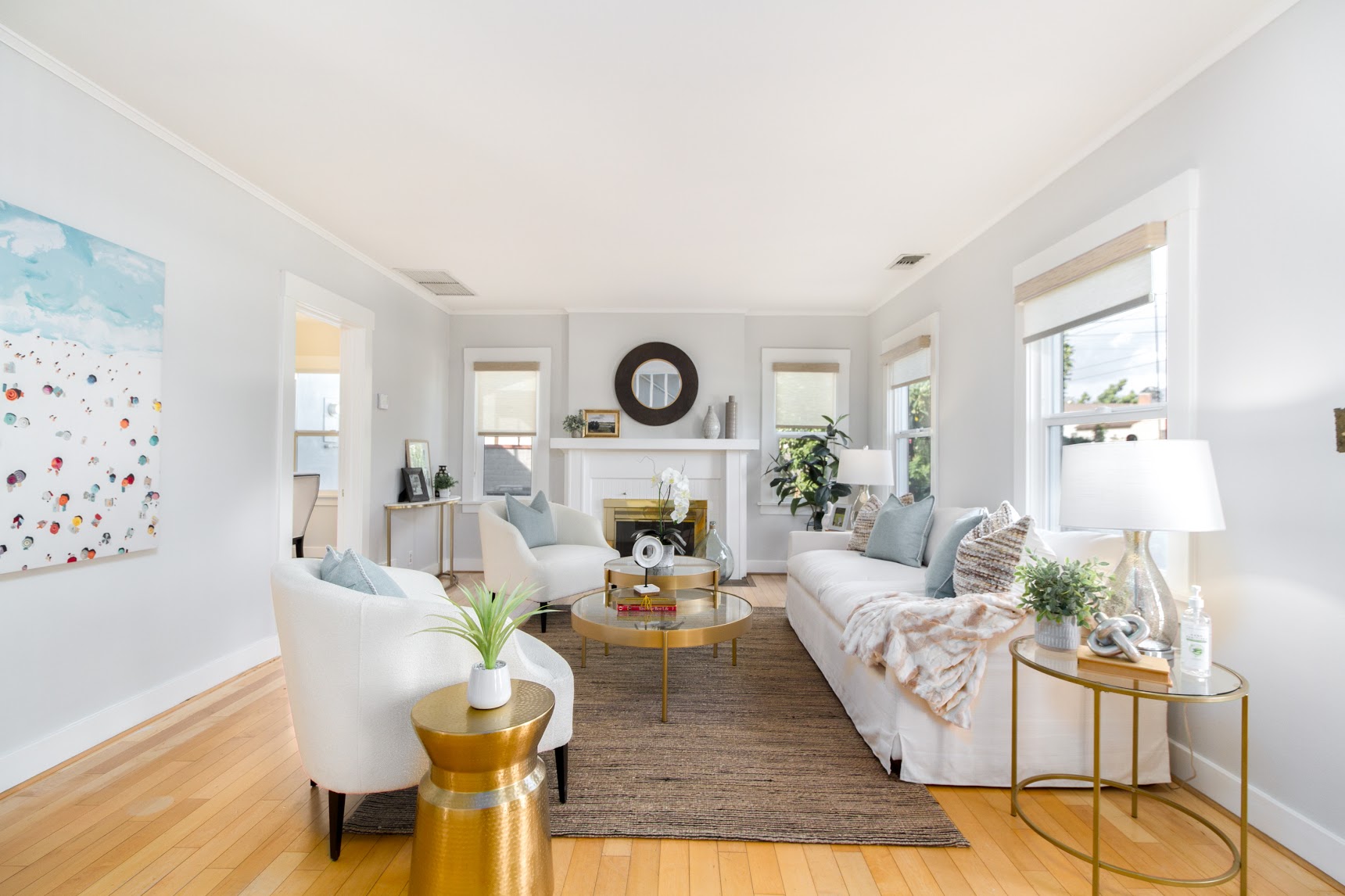 Staged traditional white living room — home staging, Greater Los Angeles